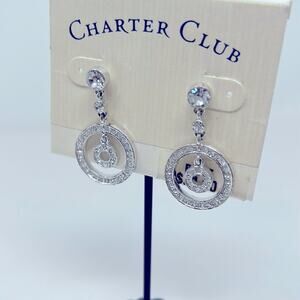 Charter Club Women's Silver Tone Clear Stones Dangle Earrings Size: 1 1/4 inch
